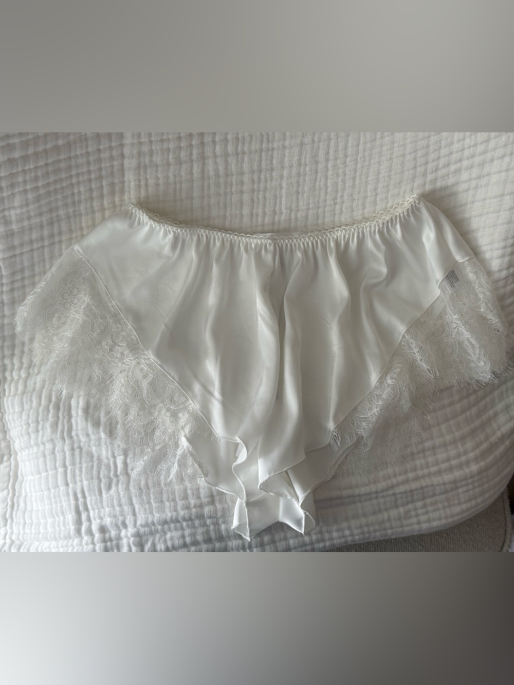 Elegant White Satin Lace-Trim Sleep Shorts